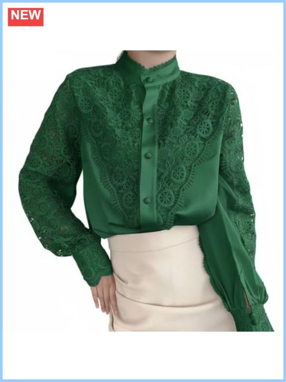 Victorian Lace Blouse Button Down Puff Sleeve Dressy Top
